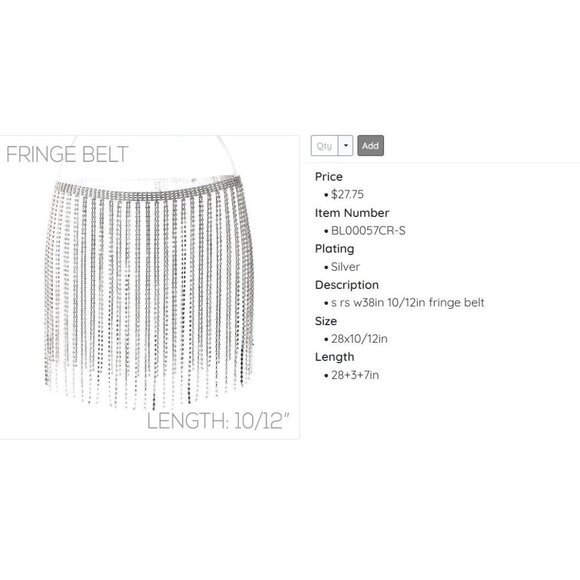 Rhinestone Fringe Belt Length10/12 inches - Picture 2 of 2